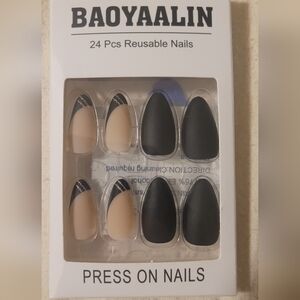 Black & Nude Matte Press-On Nails - 24 Pcs